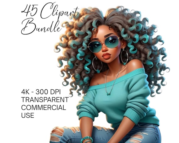 45 Black Girl Clipart Bundle PNG Beautiful Afro Women Sublimation Png, Afrogirls Clipart Melanin Queen Black Girl Magic Digital Download