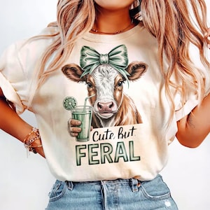 Cute But Feral Cow Coquette Png, Sublimation Design, Animal Lover Png, Funny Cow Png, Trendy Png, T-Shirt Design, Digital Download Png, DTF