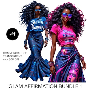 Black Girl Affirmations Clipart Bundle One PNG Afrogirls Clipart Beautiful Afro Women Glam Melanin Queen Black Girl Magic Digital Download