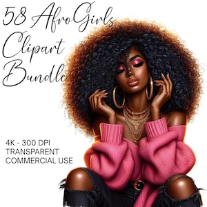 58 Black Girl Clipart Bundle PNG Beautiful Afro Women Sublimation Png, AfroGirls Clipart Black Girl Magic Melanin Queen Digital Download