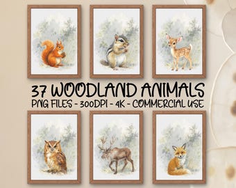 Waldtier Drucke, druckbare Wandkunst für Jungen, Waldtiere, Kinderzimmer Dekor, Aquarell Bär Hirsch Fuchs Drucke, DIGITALER DOWNLOAD