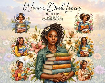 Black Girl Clipart Bundle, Black Girl Magic Png, Book Lovers, Black Woman Png, Afro Woman Png, Bookworm Booktrovert Bookish Png, Book Club