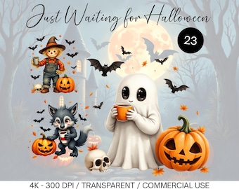 ハロウィンを待つPNG画像、面白いスケルトンハロウィンPNG画像、秋の雰囲気PNG画像、頭蓋骨PNG画像、カボチャPNG画像、スケルトンコーヒークリップアート、不気味な季節