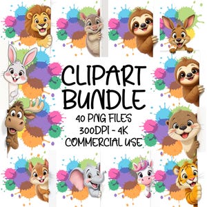40 Watercolor Funny Cute Animal Peeking Clipart Bundle, Funny Animal Bundle,Cute Animal Clipart, Watercolor Animal Clipart,Nursery Print PNG