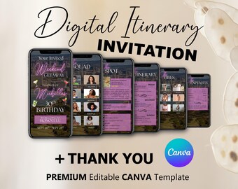 Digital Honolulu Girls Trip Itinerary Invitation, Birthday Travel Hawaii Vacation, Weekend Getaway Schedule, Self Editable Planner