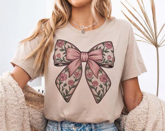 Coquette Bow PNG, Pink Floral Bow Sublimation for T-Shirt Design, Trendy Girly Coquette Floral Aesthetic Clipart PNG, Digital Download