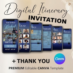 Invito digitale per il viaggio di compleanno a Orlando, vacanza in Florida, programma per una fuga nel fine settimana, planner modificabile