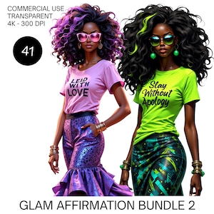 Black Girl Affirmations Clipart Bundle Two PNG Afrogirls Clipart Beautiful Afro Women Glam Melanin Queen Black Girl Magic Digital Download