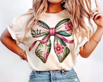 Coquette Floral Bow PNG, Tropical Flower Bow, Sublimation Design for T Shirts, Trendy Girly Coquette Printable Clipart PNG, Digital Download