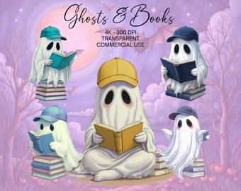 Book Lover Halloween PNG, Spooky Ghost PNG, Bookish Clipart, Ghost PNG, Gift For Librarian Teacher, Spooky Season Png, Sublimation Design