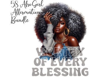58 Affirmation Clipart Bundle PNG Afro Frauen Sublimation Png, Afrogirls Clipart Melanin Königin Black Girl Magie digitaler Download