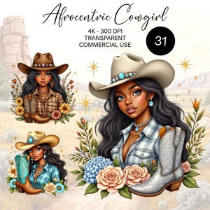 Cowgirl Afrocentric PNG, Glam Black Cowgirl, Melanin Queen, Black Girl Magic Clipart PNG, Afrocentric Western Cowgirl, Boots and Hat Clipart