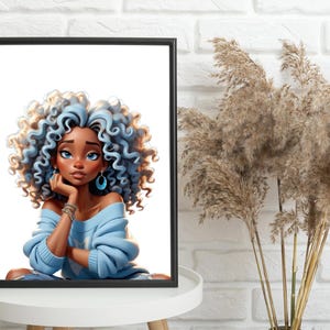 a picture of a black woman with blue hair