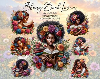 Black Girl Clipart Bundle, Black Girl Magic, Book Lovers, Black Woman Png, Afro Woman Png, Bookworm Png, Booktrovert Bookish Png, Book Club