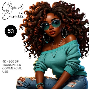 53 Black Girl Clipart Bundle PNG Beautiful Afro Women Sublimation Png, Afrogirls Clipart Melanin Queen Black Girl Magic Digital Download