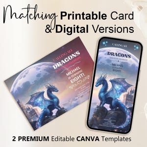 Cartão de convite de aniversário de dragão de fantasia editável, modelo editável, convite de aniversário de dragão, convite de aniversário jurássico, convite para impressão