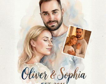 Custom Couple Portrait From Photo Personalized Watercolor Painting Canvas Romantic Artwork Anniversary Wedding Valentine Gift