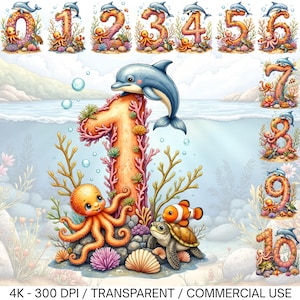 Birthday Number Png Clipart Bundle, Birthday Party Png, Ocean Birthday Boy Girl Png, Happy Birthday Png, Birthday Png, Birthday Png Bundle