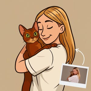 Custom Cartoon Style Portrait From Photo | Personalized Cartoon Cat Portrait | Cat Lover Pet Gift | Cartoon Cat Portrait | Digital Art