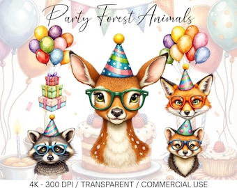 Party Animal Birthday Decor, Kids Birthday Png, Forest Animal Birthday Decor, Cute Animal Clipart Png, Colorful Birthday Png, Commercial Use