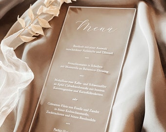 Wedding Acrylic Menu | 10 x 21 cm (DIN long) | personalized wedding stationery | white print