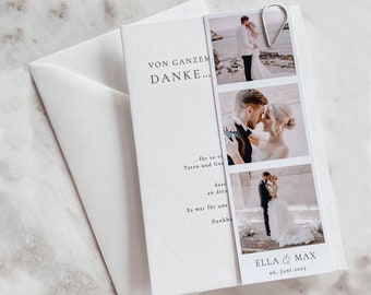 Wedding thank you card with photos | Wedding thank you card with photo strips | Personalized wedding thank you card with photos | Wedding thank you