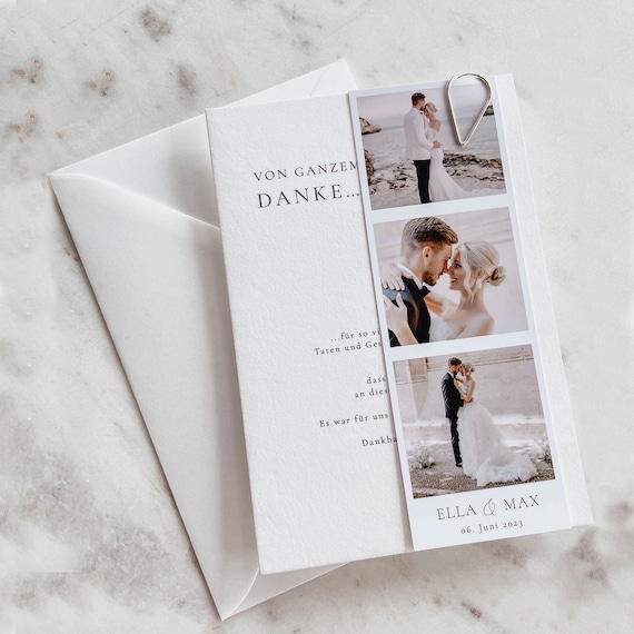 Dankeskarte Hochzeit mit Fotos | Dankeskarte Hochzeit Fotostreifen | Dankeskarte Hochzeit personalisiert mit Fotos | Danksagung Hochzeit
