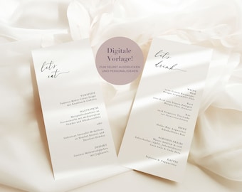 Elegant Wedding Menu | Elegant drinks menu | Print out the wedding menu card | Wedding menu | Wedding menu template