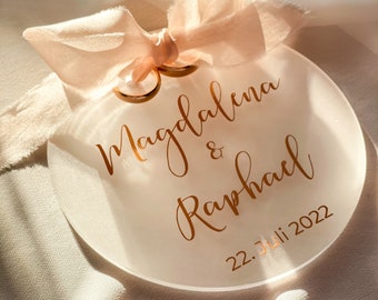 Ringkissen | Ringschild | Ringscheibe | Ringschale | Ringbox | Hochzeit | personalisiertes Acrylschild | satiniertes Acrylglas