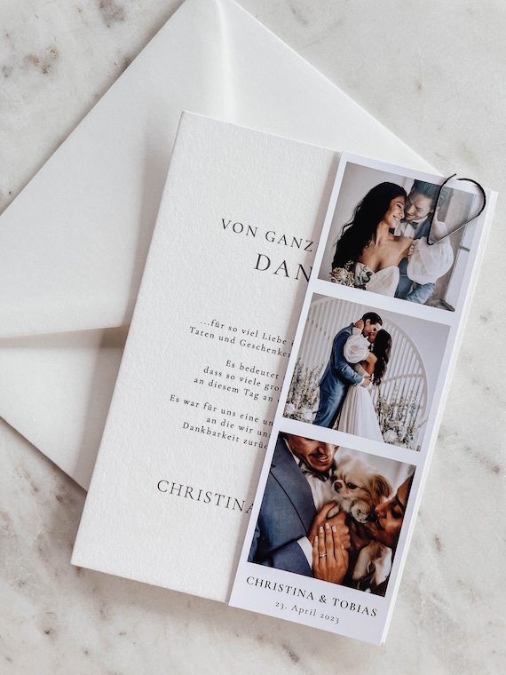 Dankeskarte Hochzeit mit Fotos | Dankeskarte Hochzeit Fotostreifen | Dankeskarte Hochzeit personalisiert mit Fotos | Danksagung Hochzeit