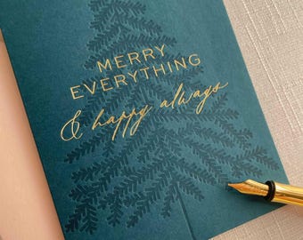 Merry Everything Christmas card – elegant Christmas card with Christmas tree & gold embossing