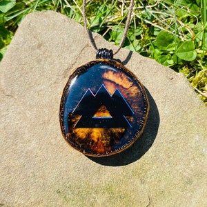 Handcrafted Black Holographic Wakaan Pendant - Handmade Sacred Geometry Necklace - Heady Wooden Festival Talisman