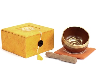 Sacral Chakra Singing Bowl Gift Set - Singing Bowl, Striker, Cushion & Colour Matched Gift Box - Orange