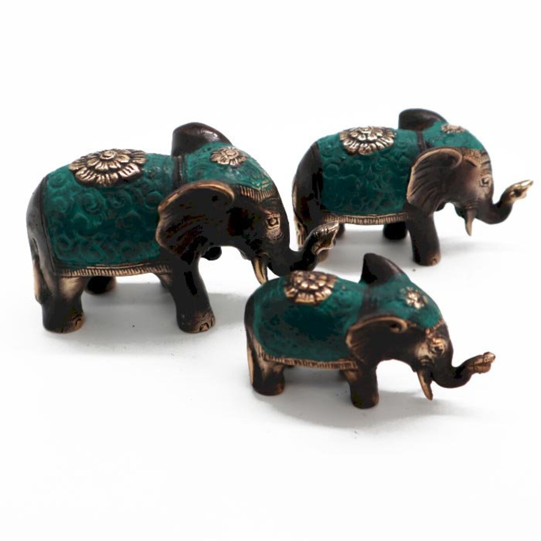Set of 3 Lucky Elephants Brass Feng Shui Assorted Sizes Attract Good