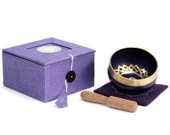 Crown Chakra Singing Bowl Gift Set - Singing Bowl, Striker, Cushion & Colour Matched Gift Box - Violet