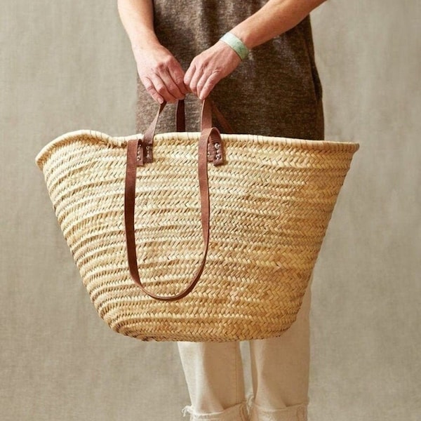 Panier de marché, sac marocain, sac en paille marocain, panier marocain, sac panier français, sac de marché de producteurs, panier, sac de plage en paille