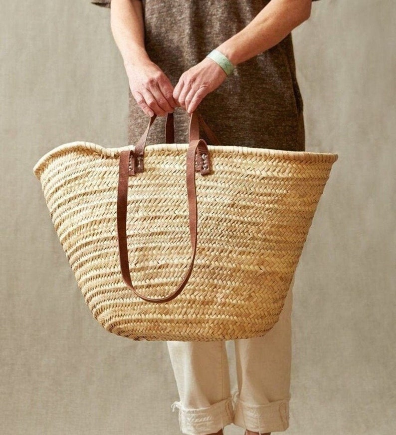 Market basket,Moroccan bag, moroccan straw bag, moroccan basket, french basket bag, farmers market bag,shopping basket,straw beach bag image 1