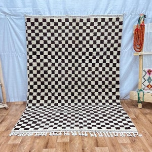 Large Black and White Checkered Rug: Hand-Knotted Moroccan Berber Rug