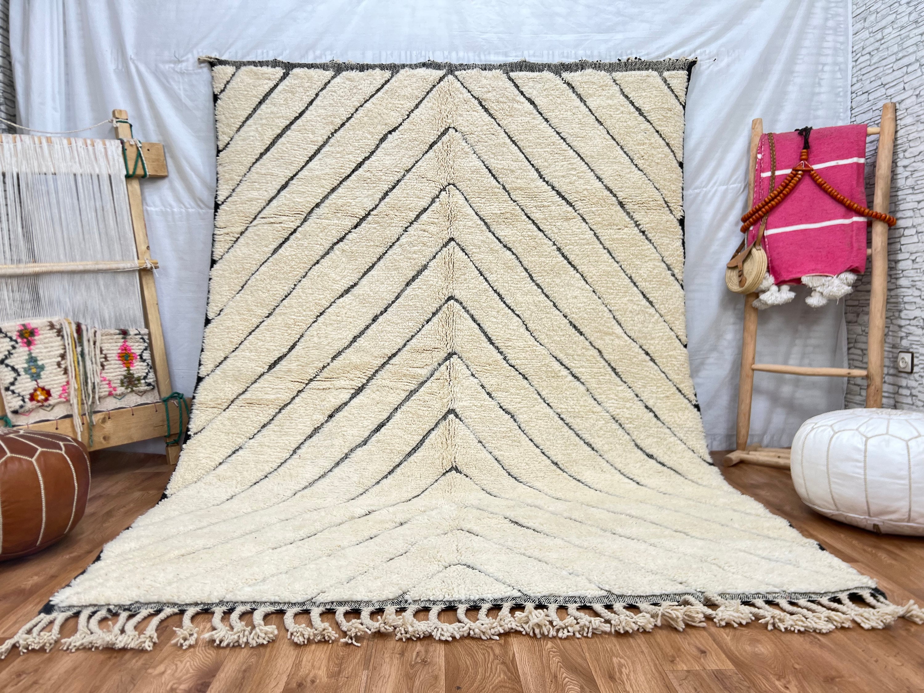 モロッコ絨毯Beni Ourain rug Hand Knotted Beni Ourain Rug: Genuine Lamb Wool Berber Rug - Etsy