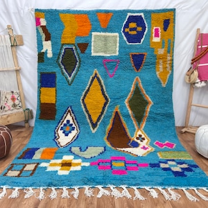 Custom Boujad Rug: Authentic Multicolored Moroccan Wool Carpet