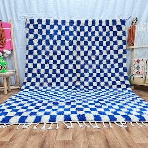 Best Blue checker  rug moroccan, rugs for gift, Rugs for living room, Rugs for Bedroom, tufted area rug, treads bohemian rugs, berber rug