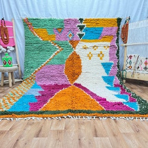 Custom Boujad Rug: Handmade Moroccan Wool Rug, Abstract Multicolored Carpet