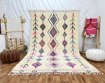 Incroyable tapis multicolore - Fabuleux tapis Boujaad personnalisé - Tapis Beni Ourain - Tapis fait main - Tapis berbère marocain - Tapis marocain traditionnel