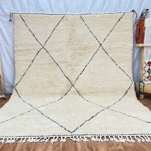 White rug fluffy- Beni ourain rug- Authentic Moroccan Rug- Custom Beni Ourain rug- Beni Rug Large Moroccan Rug- White& Black Rug- Custom rug