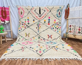 Beni Ourain tapijt- Authentiek Marokkaans tapijt- Aangepast Beni Ourain tapijt- Beni Rug- Groot Marokkaans tapijt- Wit en zwart tapijt- Aangepast tapijt
