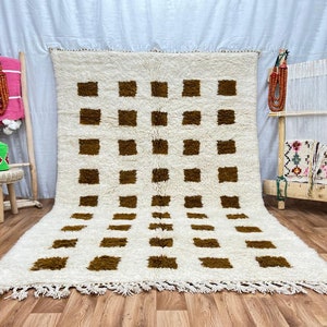 Checkered Beni Ourain Rug, Tribal Area Rug, Woven Rug, Pale Brown Rug, Custom Moroccan Rug, Living Room Decor, Wool Rug, Beige Checkered Rug