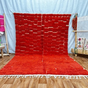 Handmade Red Boujad Rug: Authentic Moroccan Berber Carpet
