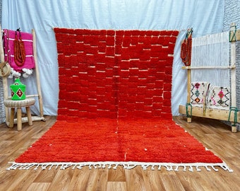 Handmade Red Boujad Rug: Authentic Moroccan Berber Carpet