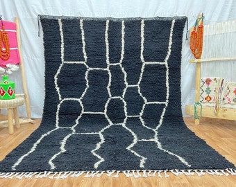 Handgemaakt Marokkaans tapijt Beni Ourain: zwart-witte geometrische kelim