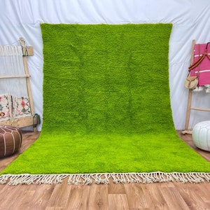 Handmade Beni Ourain Rug: Grass Green Moroccan Berber Carpet